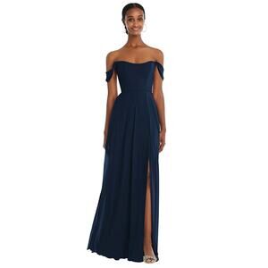 After Six Chiffon Midnight Blue Off-Shoulder Basque Neck Maxi Dress Plus 16 NWT